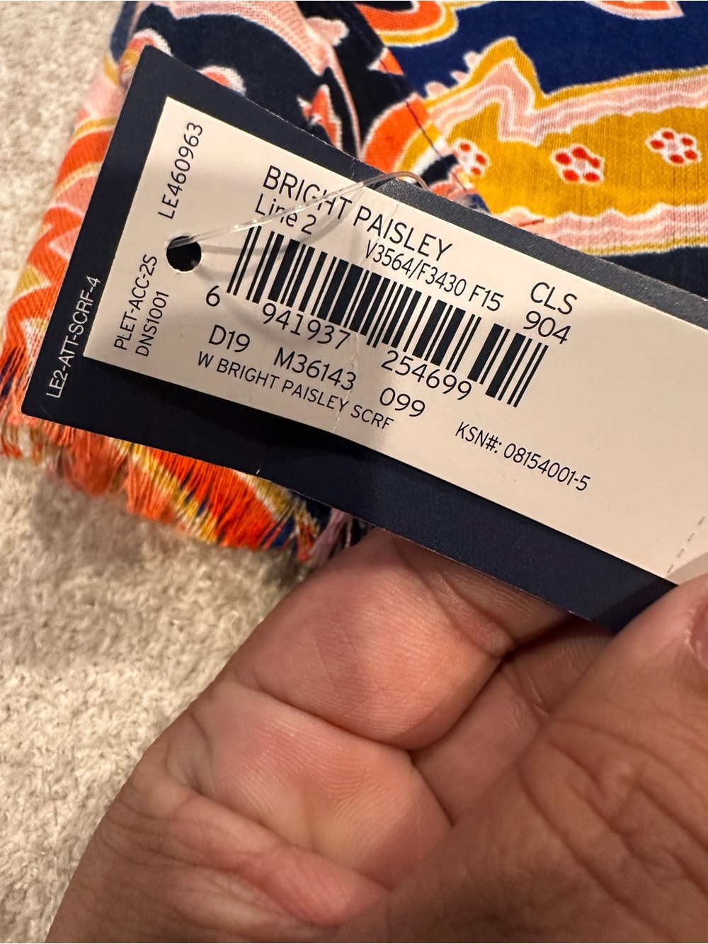 Lands' End Navy Scarf with Orange, Yellow & Pink Paisley Floral Print - Picture 5 of 8